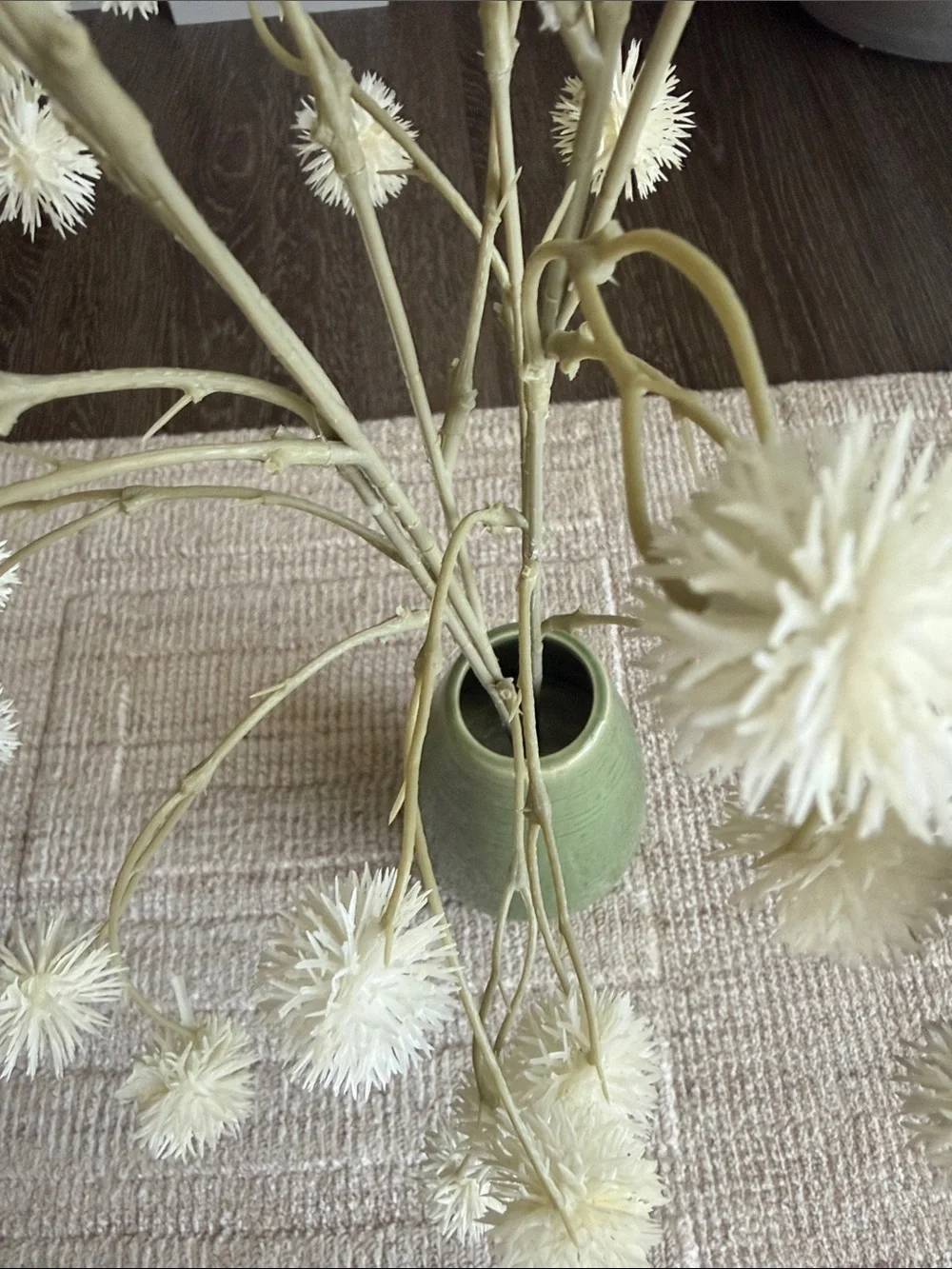Threshold White Pom-Pom Stem Arrangement in Sage Green Vase